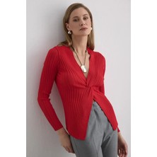 Gusto Düğüm Detaylı Viskon Triko Bluz - Kırmızı