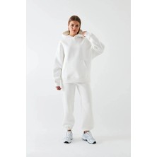 Yakamel Kadın Polar Oversize Paçası Lastikli Kanguru Cepli Eşofman Takımı