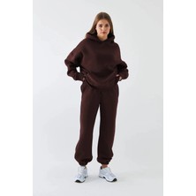 Yakamel Kadın Polar Oversize Paçası Lastikli Kanguru Cepli Eşofman Takımı