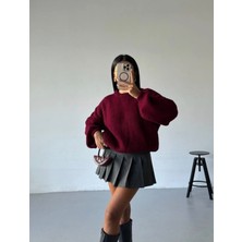 Mon Chemin Örgü Detay Basic Bordo Triko Kazak