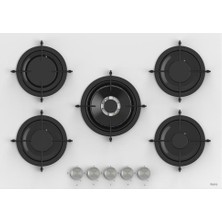 Ferre Whıte Plus 75 Serisi 5 Gözlü Emaye Izgaralı Cam Ankastre Ocak (RS036)