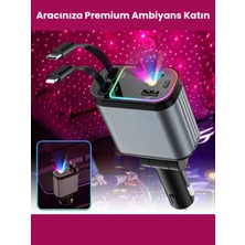 66W LED Işık Yıldızlı Tavan 3.4A Type-C + Araç USB Çakmaklık Hızlı Şarj Cihazı–tüm Araçlara Uyumlu