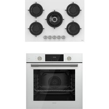 Ferre 2'li Beyaz Cam Ankastre Set Flowart QMS63CB Turbolu - RS036 Woklu 75CM Ocak