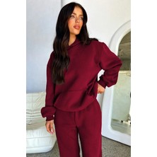 Yakamel Kadın Polar Oversize Paçası Lastikli Kanguru Cepli Eşofman Takımı