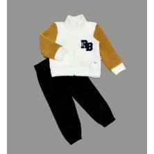 Moda Şahsenem 1-2-3 Yaş Kuzu Kumaş Fermuarlı Sweat Kadife Pantolonlu Uzun Kollu Kız Erkek Çocuk 2li Takım Siyah