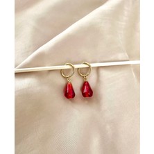 Atelier Çağla Cam Kırmızı Nar Murano Boncuk Çelik Halka Küpe