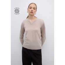 ROMAN %100 Yün V Yaka Triko Bej K2671035_024