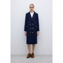 ROMAN %100 Yün Gold Düğmeli Kruvaze Kaban Lacivert K2619002_015