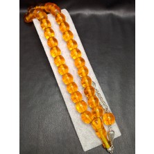 Han Ticarethane Özel Büyük Model Turuncu Renk Fıçı Kesim Toz Kehribar Tesbih