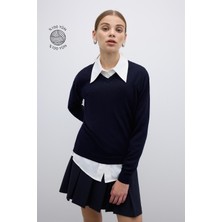 ROMAN %100 Yün V Yaka Triko Lacivert K2671035_015