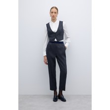 ROMAN Yün Karışımlı Beli Lastikli Düz Paça Pantolon Lacivert K2612041_015