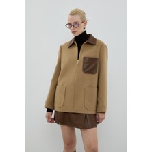 ROMAN Yün Karışımlı Deri Detaylı Ceket Camel K2616009_035