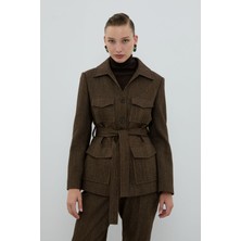 ROMAN Yün Karışımlı Beli Kemerli Ceket Kahve K2616023_005