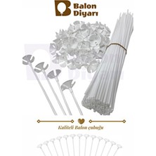 Balon Diyarı 100 Adet Beyaz Balon Çubuğu - Balon Tutucu Çubuk
