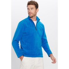 Tudors Unisex Standart Fit Anti-pilling Tüylenme Yapmayan Soğuk Geçirmez Sax Mavi Dik Bato Yaka Polar Sweatshirt