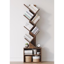 6 Katlı Kitaplık Depolama Dolaplı, Dar ve Uzun Ağaç Kitaplık | Modern Rustik Kahverengi Kitap Düzenleyici