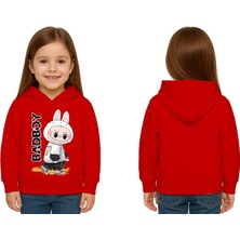 Sedirli Unisex Baskılı Çocuk Swaetshirt Labubu Baskılı Kapüşonlu 3 Iplik Şardonlu