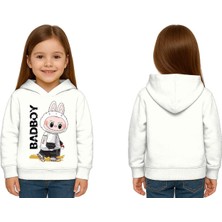 Sedirli Unisex Baskılı Çocuk Swaetshirt Labubu Baskılı Kapüşonlu 3 Iplik Şardonlu