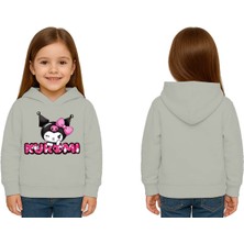 Sedirli Unisex Baskılı Çocuk Swaetshirt Kapüşonlu 3 Iplik Şardonlu Kuromi Baskılı
