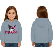 Sedirli Unisex Baskılı Çocuk Swaetshirt Kapüşonlu 3 Iplik Şardonlu Kuromi Baskılı