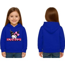 Sedirli Unisex Baskılı Çocuk Swaetshirt Kapüşonlu 3 Iplik Şardonlu Kuromi Baskılı