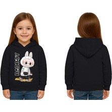 Sedirli Unisex Baskılı Çocuk Swaetshirt Labubu Baskılı Kapüşonlu 3 Iplik Şardonlu