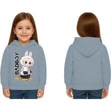 Sedirli Unisex Baskılı Çocuk Swaetshirt Labubu Baskılı Kapüşonlu 3 Iplik Şardonlu