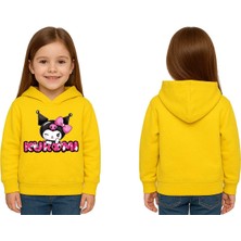 Sedirli Unisex Baskılı Çocuk Swaetshirt Kapüşonlu 3 Iplik Şardonlu Kuromi Baskılı