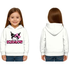 Sedirli Unisex Baskılı Çocuk Swaetshirt Kapüşonlu 3 Iplik Şardonlu Kuromi Baskılı