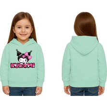Sedirli Unisex Baskılı Çocuk Swaetshirt Kapüşonlu 3 Iplik Şardonlu Kuromi Baskılı