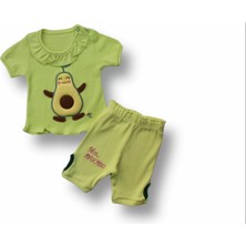 Moda Şahsenem 3-6 6-9 9-12 12-18 Ay Avokado Nakışlı Kısa Kollu Sweatli Şortlu 2li Kız-Erkek Bebek Takımı Yeşil