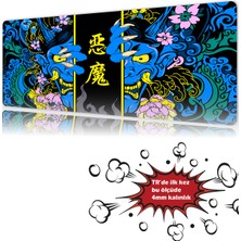 Urzuva Hands Of The Oni Blue 90X40 4mm Kalınlık  Premium Gaming Oyuncu Mousepad, Anti Slip Xxl Mouse Pad