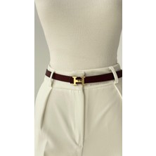 Erdesign Kadın Kemer Bordo Kemer Gold Tokalı Kemer
