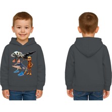 Sedirli Unisex Brainrot Baskılı Çocuk Swaetshirt Kapüşonlu 3 Iplik Şardonlu