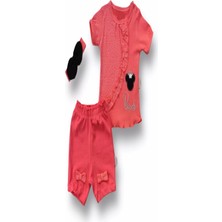 Moda Şahsenem 3-6 6-9 9-12 12-18 Ay Princess Taçlı  Nakışlı Şort Tişört 3lü Kız Bebek Takımı Nar Çiçeği