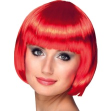 Samur Kırmızı Renk Parti Peruğu Küt Saç