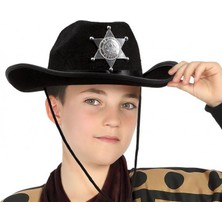 Samur Çocuk Kovboy Şapkası Sheriff Şapkası Siyah Renk