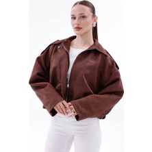 Happinice Oversize Bomber Süet Ceket