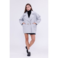 Happinice Düğmeli Düz Kaşe Kaban Oversize