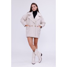 Happinice Düğmeli Düz Kaşe Kaban Oversize