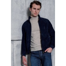 Kende Kolej Hakiki Deri Lacivert Erkek Süet Ceket