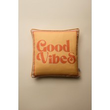 Vanilla Home Good Vibes Baskılı Biye Detaylı Kırlent Kılıfı