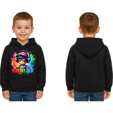 Sedirli Unisex Roblox Baskılı Çocuk Swaetshirt  Baskılı Kapüşonlu 3 Iplik Şardonlu