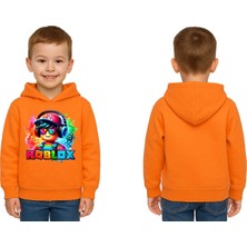 Sedirli Unisex Roblox Baskılı Çocuk Swaetshirt  Baskılı Kapüşonlu 3 Iplik Şardonlu