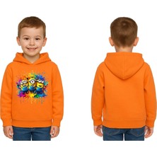 Sedirli Unisex Mınıons Baskılı Çocuk Swaetshirt  Baskılı Kapüşonlu 3 Iplik Şardonlu