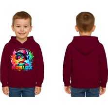 Sedirli Unisex Roblox Baskılı Çocuk Swaetshirt  Baskılı Kapüşonlu 3 Iplik Şardonlu
