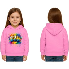 Sedirli Unisex Mınıons Baskılı Çocuk Swaetshirt  Baskılı Kapüşonlu 3 Iplik Şardonlu