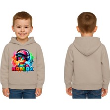 Sedirli Unisex Roblox Baskılı Çocuk Swaetshirt  Baskılı Kapüşonlu 3 Iplik Şardonlu