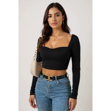 çınar  ticaret kadın siyah uzun kol göğüs dekolteli şık crop top bluz – şık, rahat ve kolay kombinlenebilir