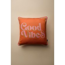 Vanilla Home Good Vibes Baskılı Biye Detaylı Kırlent Kılıfı